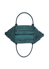 Naisten käsilaukku - petrooli teddykarva, Granada Fur Zip Shopper