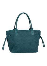 Naisten käsilaukku - petrooli teddykarva, Granada Fur Zip Shopper