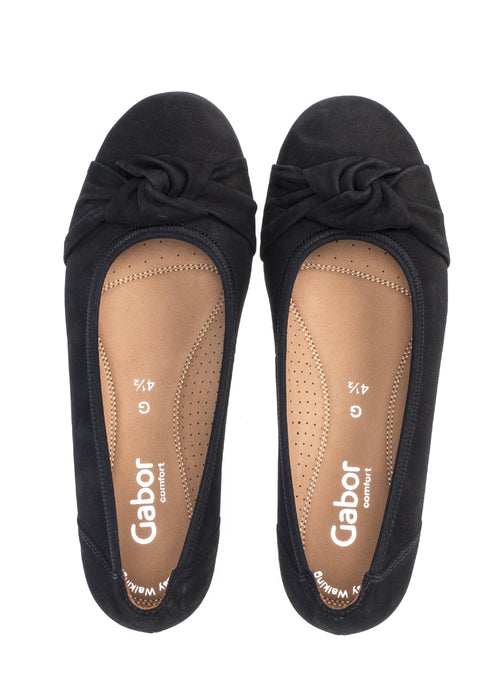 Ballet flats - black leather, bow decoration