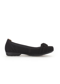 Ballerina shoes - black nubuck leather, knot decoration