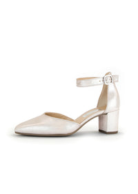 Sandals with stiletto heel - shimmering powder shade, ankle strap