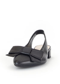 Slingback loafers - svart läder, rosettdekoration