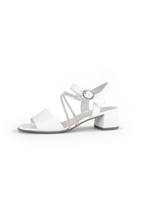 Festive sandals with studded heels - white leather, silver straps