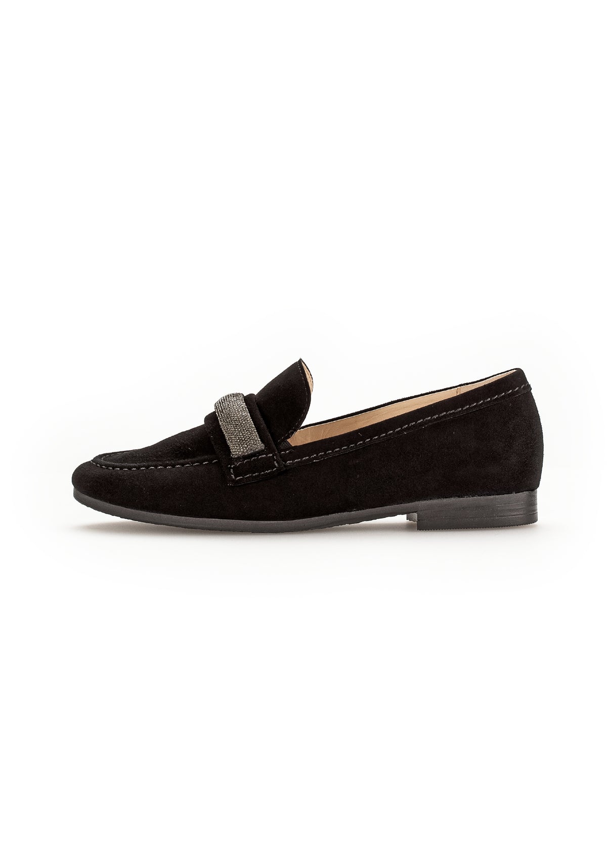 Loafers with a silver strap - black nubuck leather