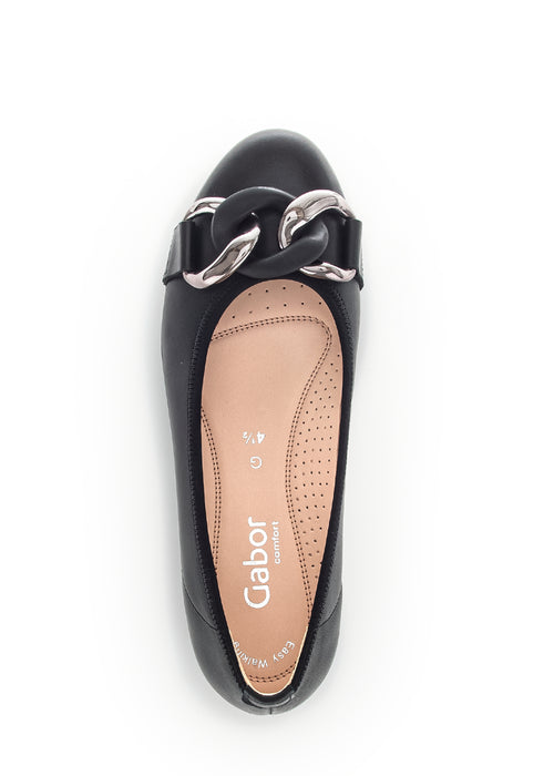 Ballet flats - black leather, bow decoration