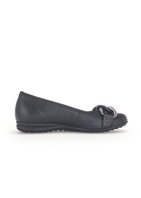 Ballerina shoes - black leather, silver knot decoration