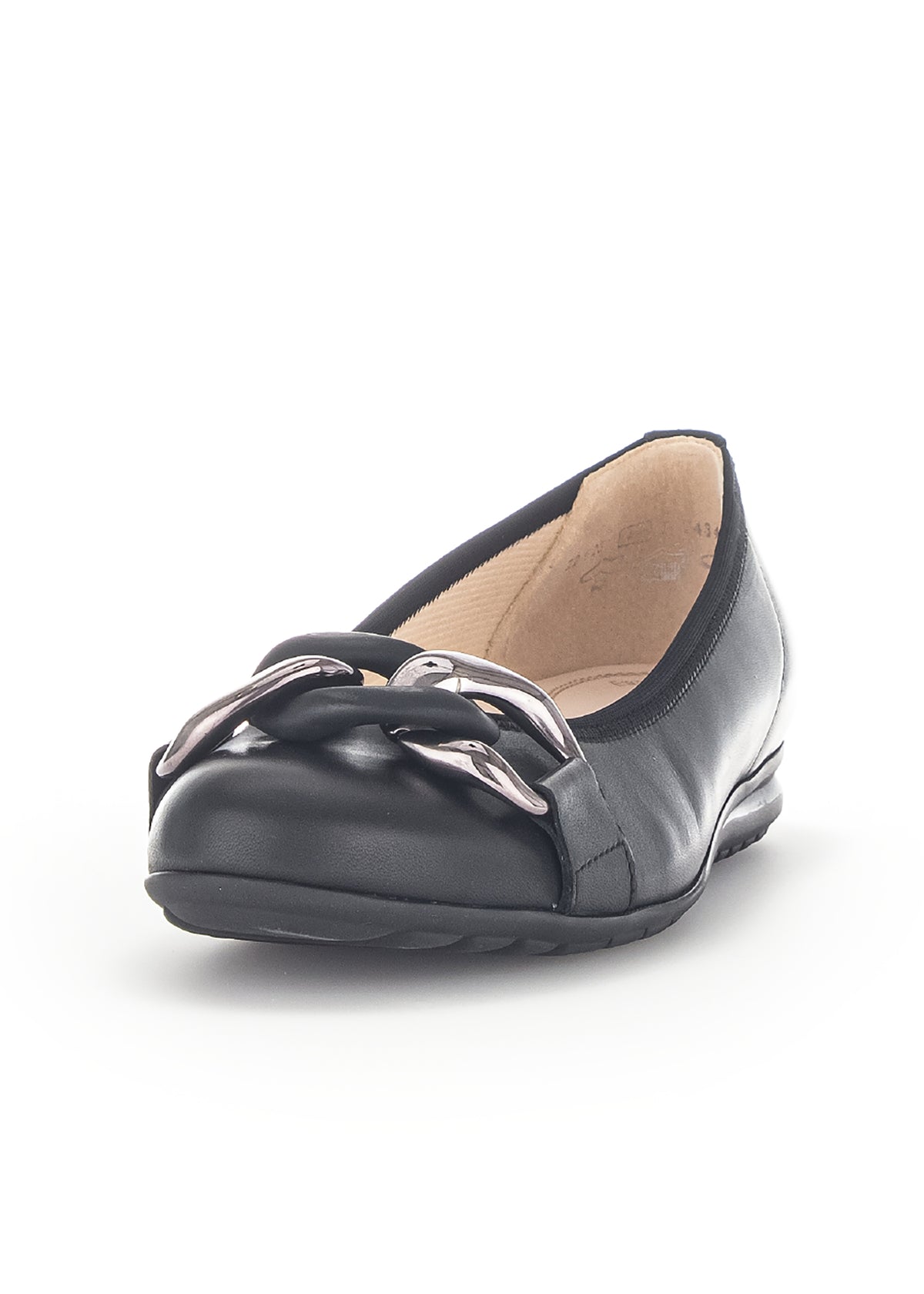 Ballerina shoes - black leather, silver knot decoration