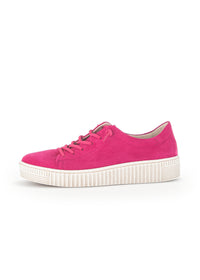 Sneakers with a thick sole - pink nubuck leather, elastic straps