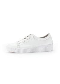 Sneakers with a thick sole - white leather, elastic bands