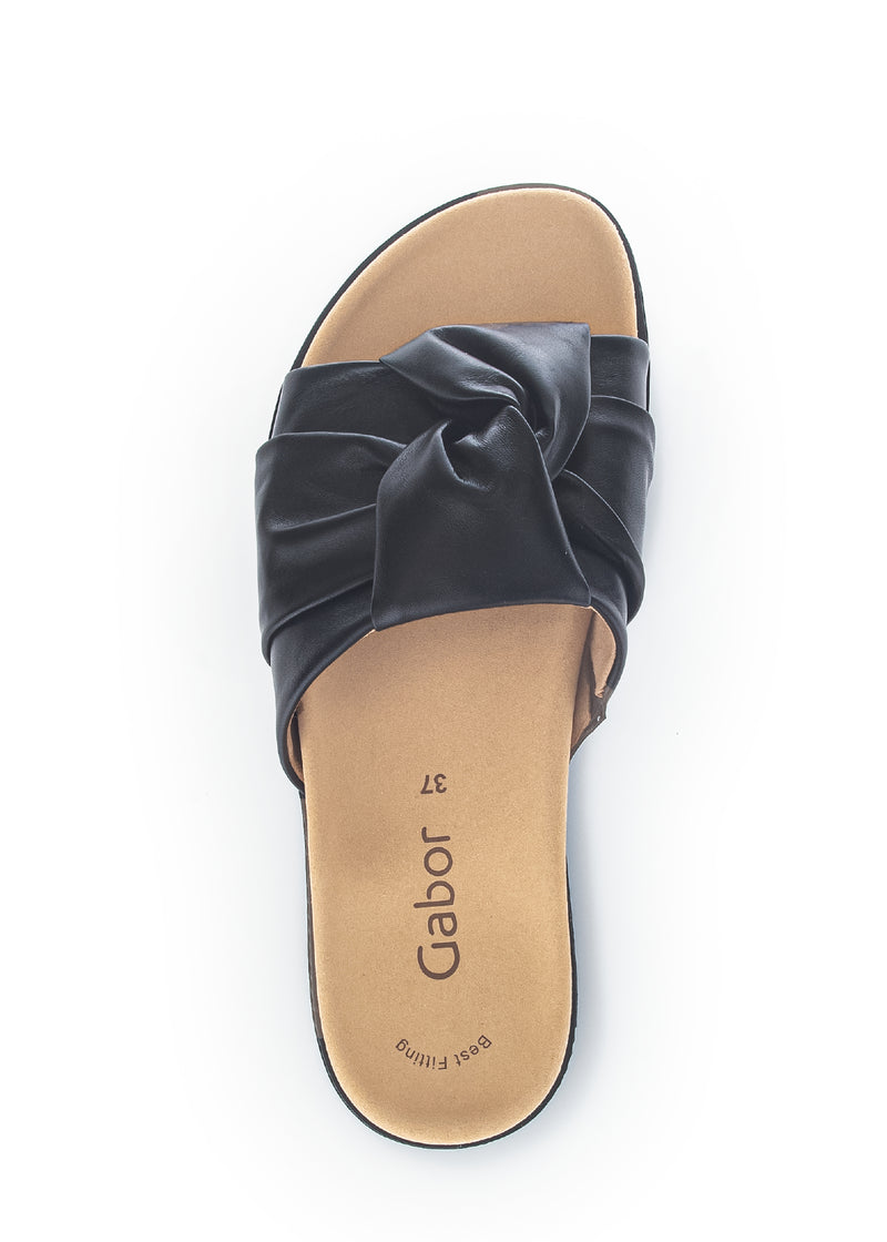 Stiletto sandals - black leather, rosette decoration