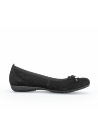 Ballerina shoes - black nubuck leather, bow decoration