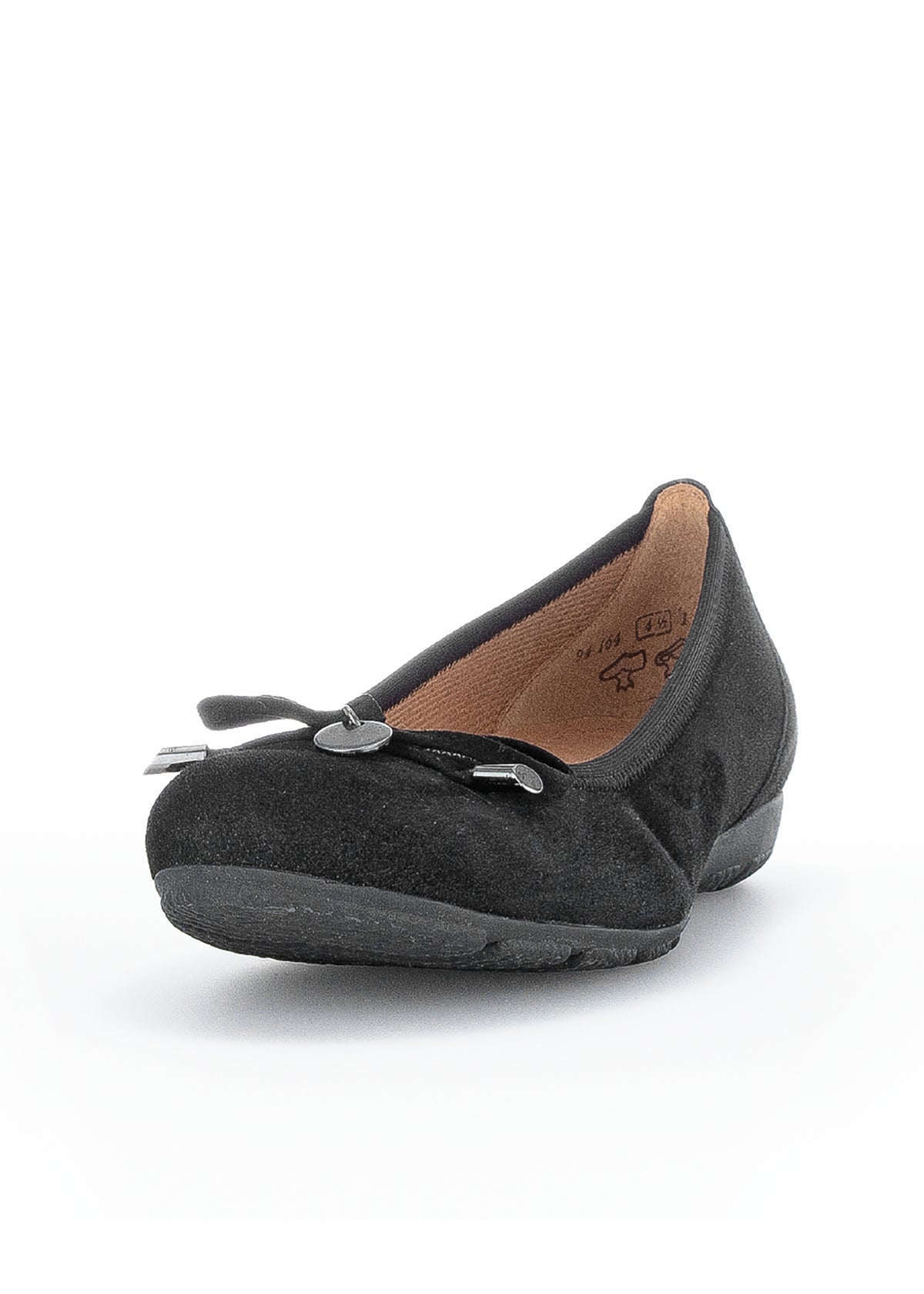 Ballerina shoes - black nubuck leather, bow decoration