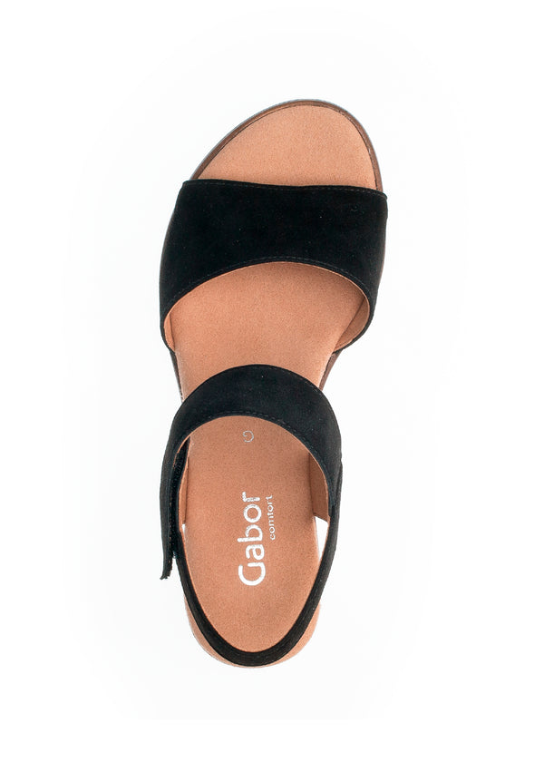 Wedge-soled sandals - black leather