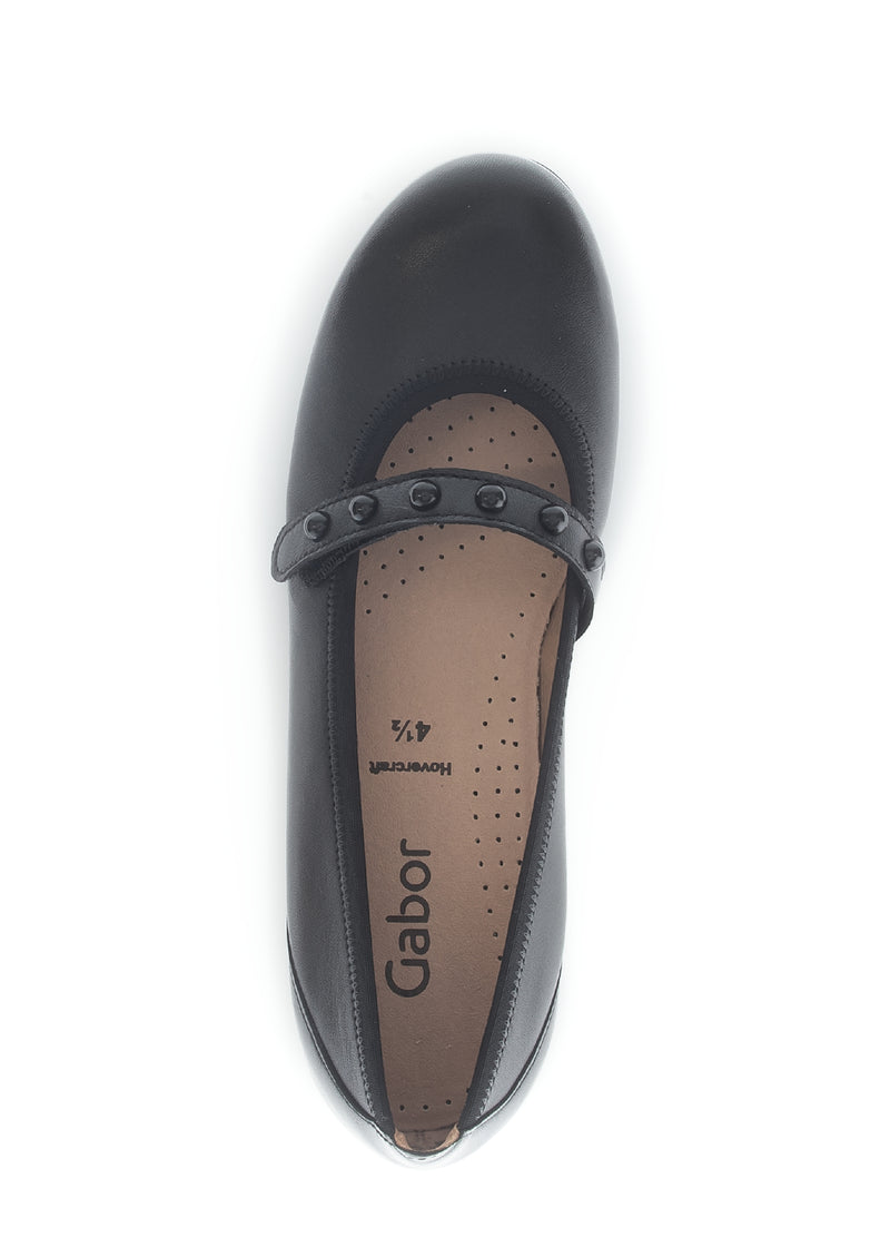 Ballet flats - black leather, adhesive strap