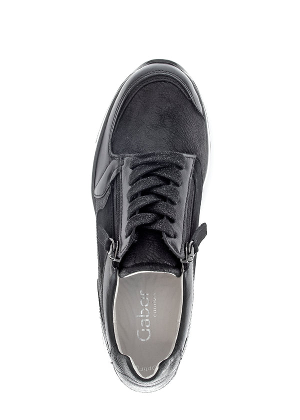 Sneakers med kilklack - svart läder, bred läst