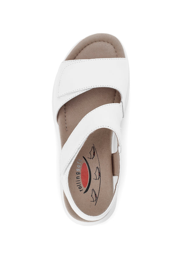 Sandals with thick soles - white leather, Gabor Rollingsoft