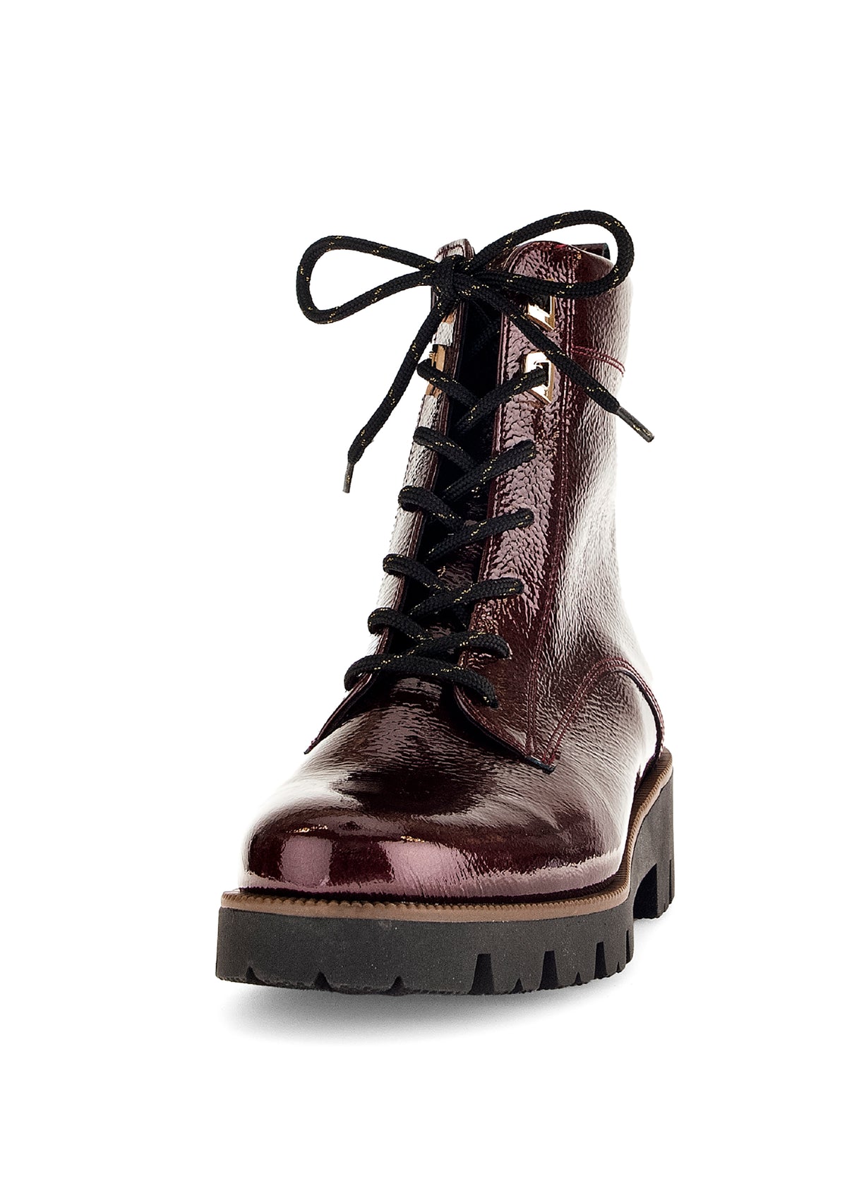 Maiharit - tummanpunainen kiiltonahka, musta-kultaraitaiset nauhat