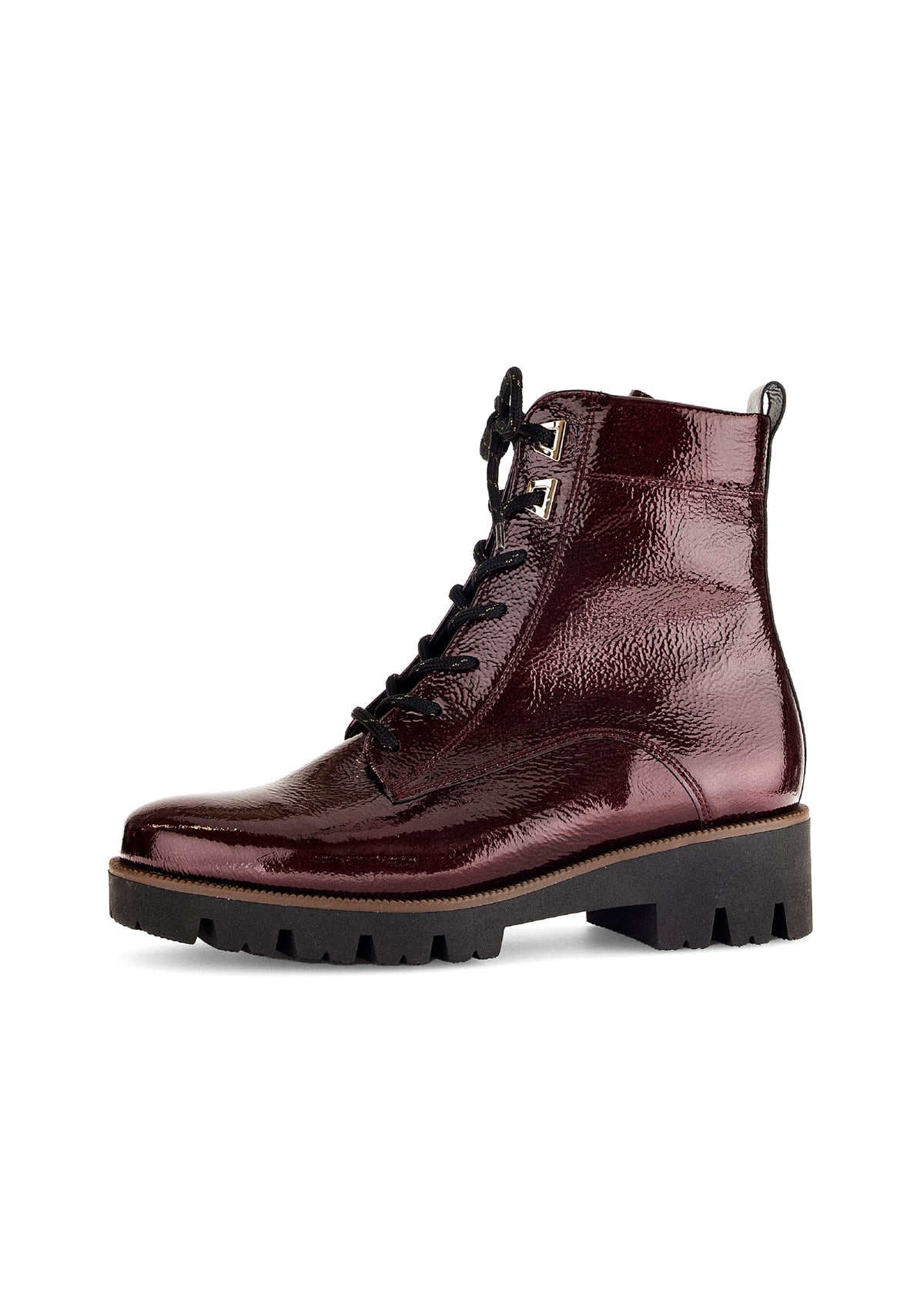 Maiharit - tummanpunainen kiiltonahka, musta-kultaraitaiset nauhat