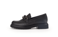 Loafers with thick sole - black leather, sneaker decoration