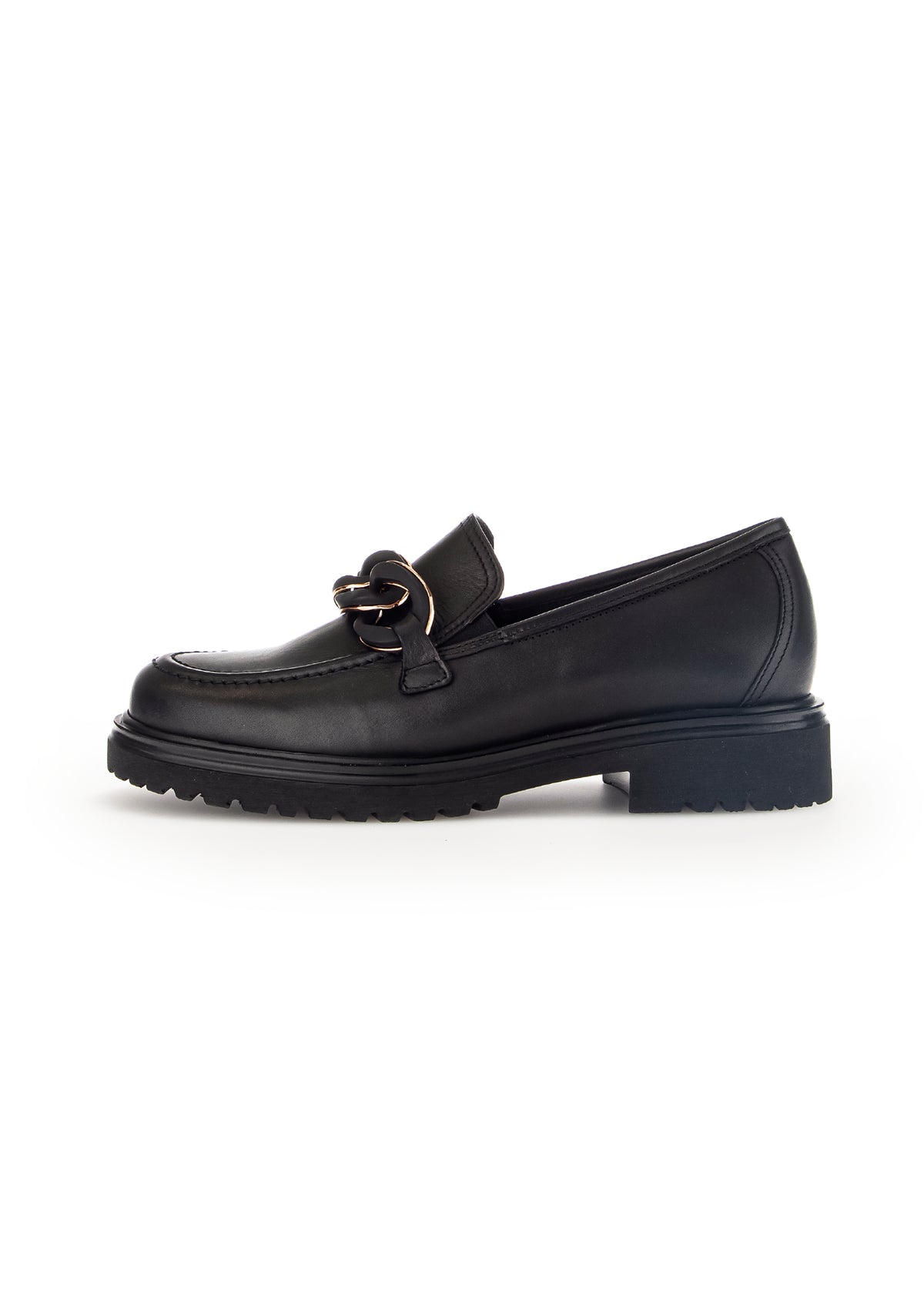 Loafers with thick sole - black leather, sneaker decoration