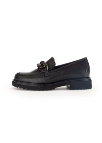 Loafers with thick sole - black leather, sneaker decoration