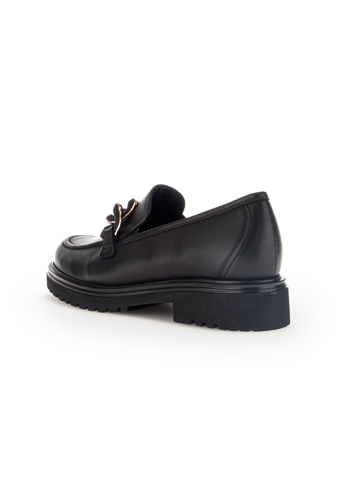 Loafers with thick sole - black leather, sneaker decoration