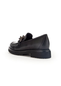 Loafers with thick sole - black leather, sneaker decoration