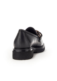 Loafers with thick sole - black leather, sneaker decoration