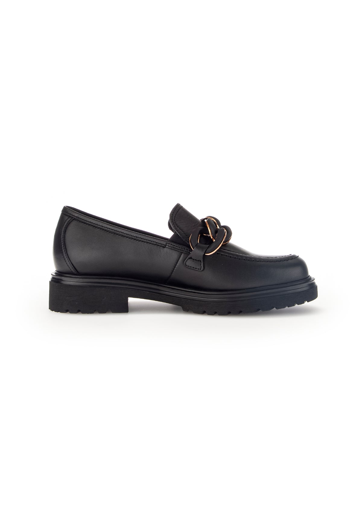 Loafers with thick sole - black leather, sneaker decoration