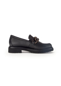 Loafers with thick sole - black leather, sneaker decoration