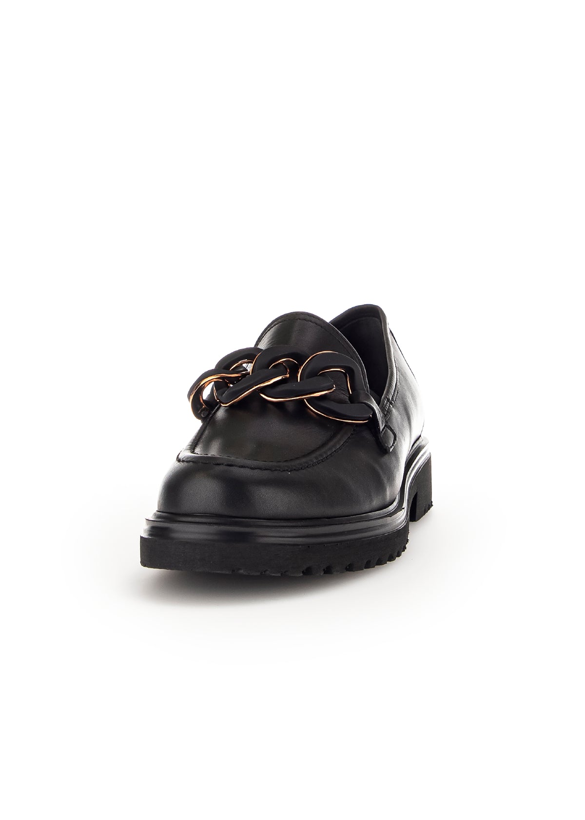 Loafers with thick sole - black leather, sneaker decoration