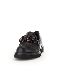 Loafers with thick sole - black leather, sneaker decoration