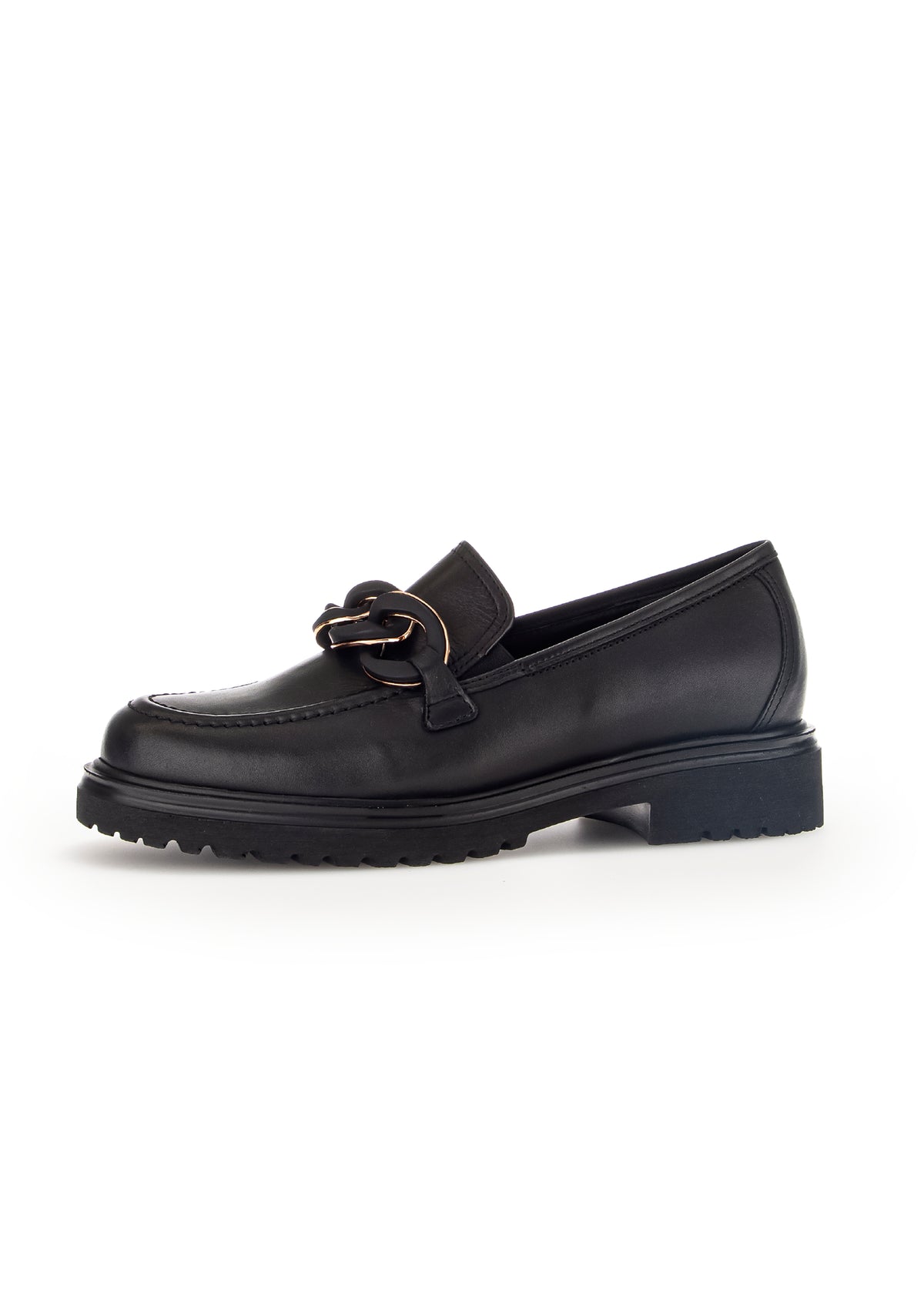 Loafers with thick sole - black leather, sneaker decoration