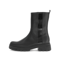 Nilkkurit korkeammalla varrella - musta nahka, kiiltävä raita