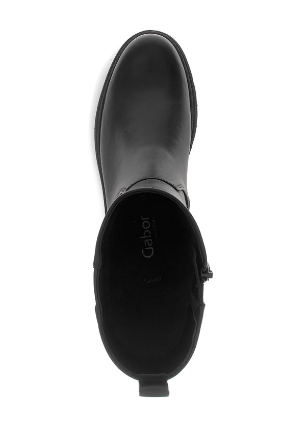 Ankelstövlar med högre skaft - svart läder, glänsande rand