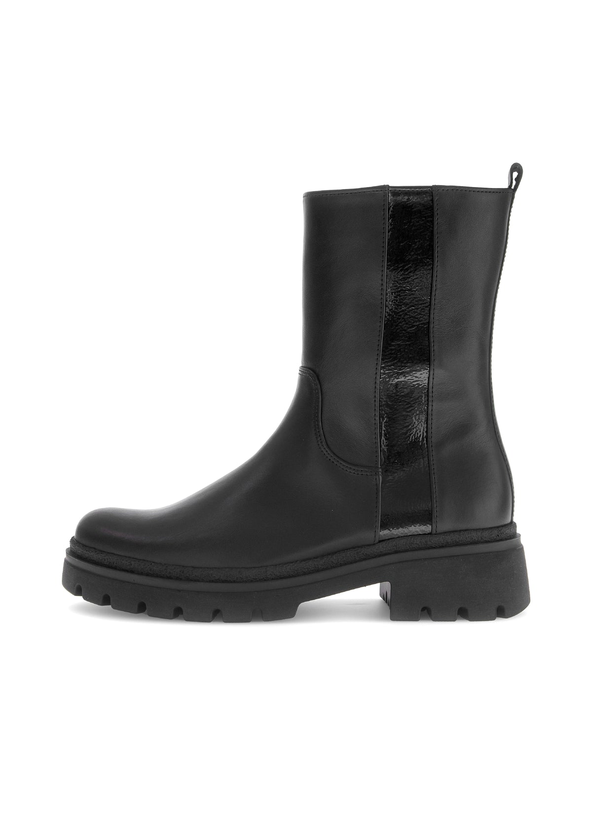 Nilkkurit korkeammalla varrella - musta nahka, kiiltävä raita