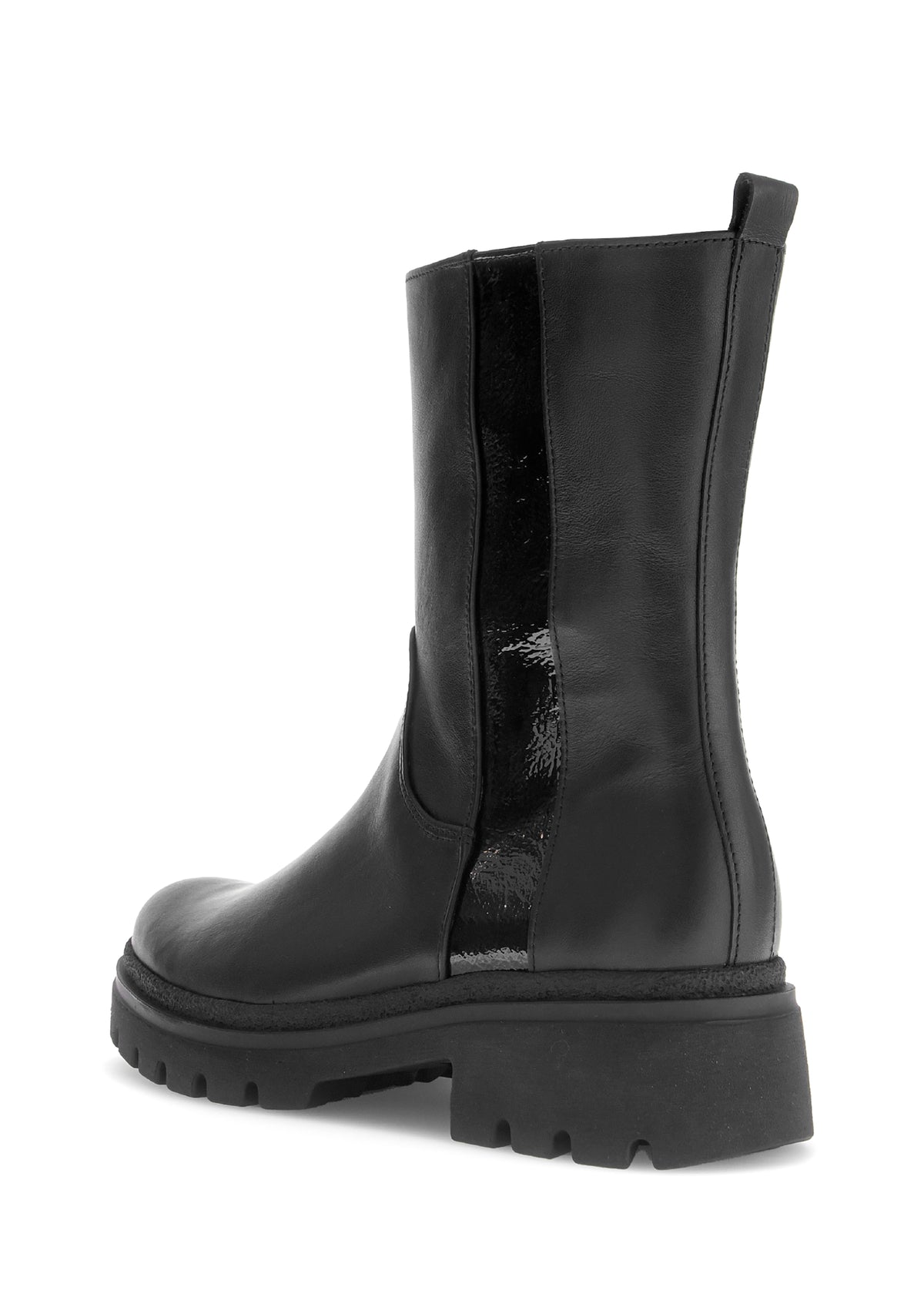 Nilkkurit korkeammalla varrella - musta nahka, kiiltävä raita