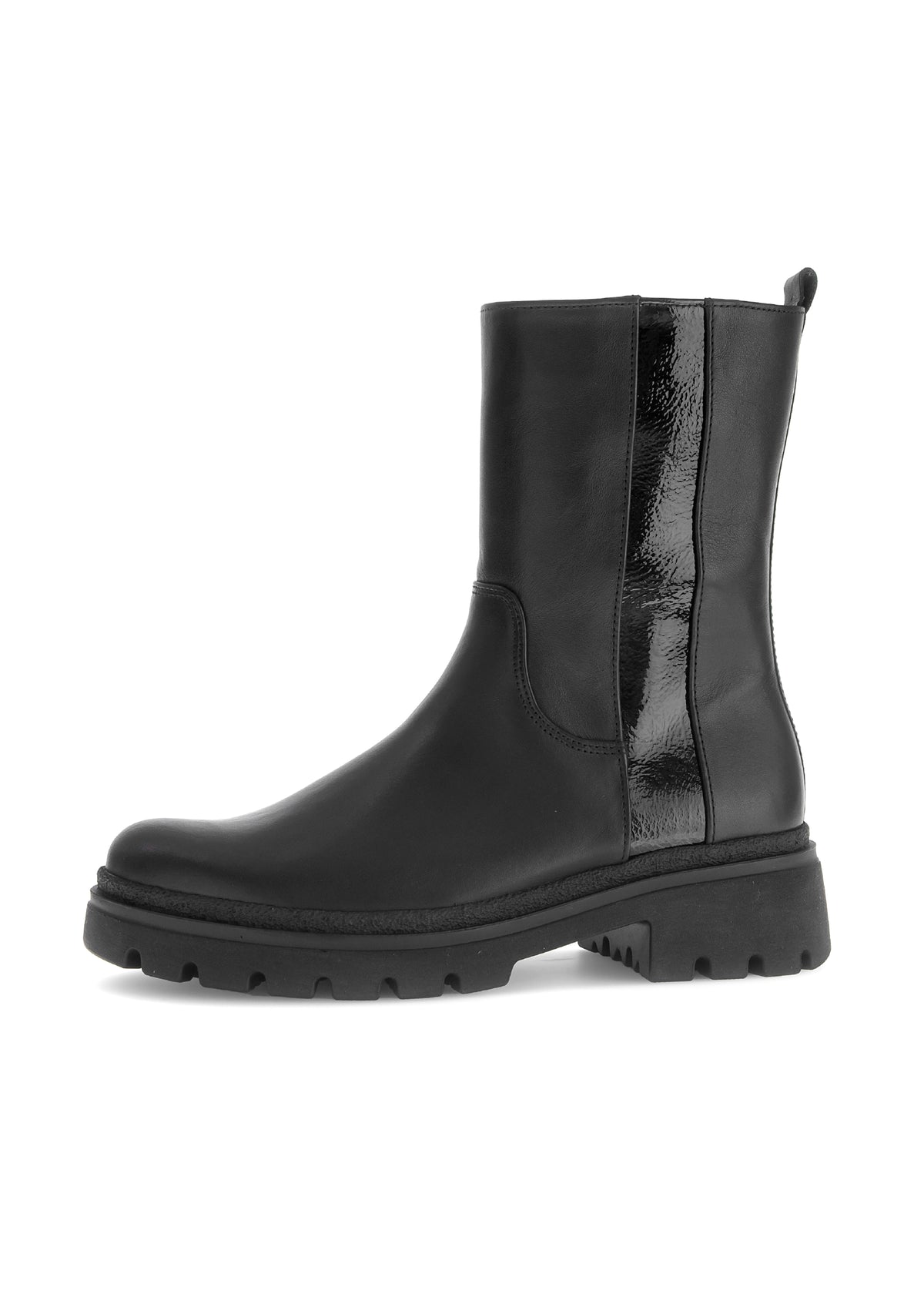 Nilkkurit korkeammalla varrella - musta nahka, kiiltävä raita