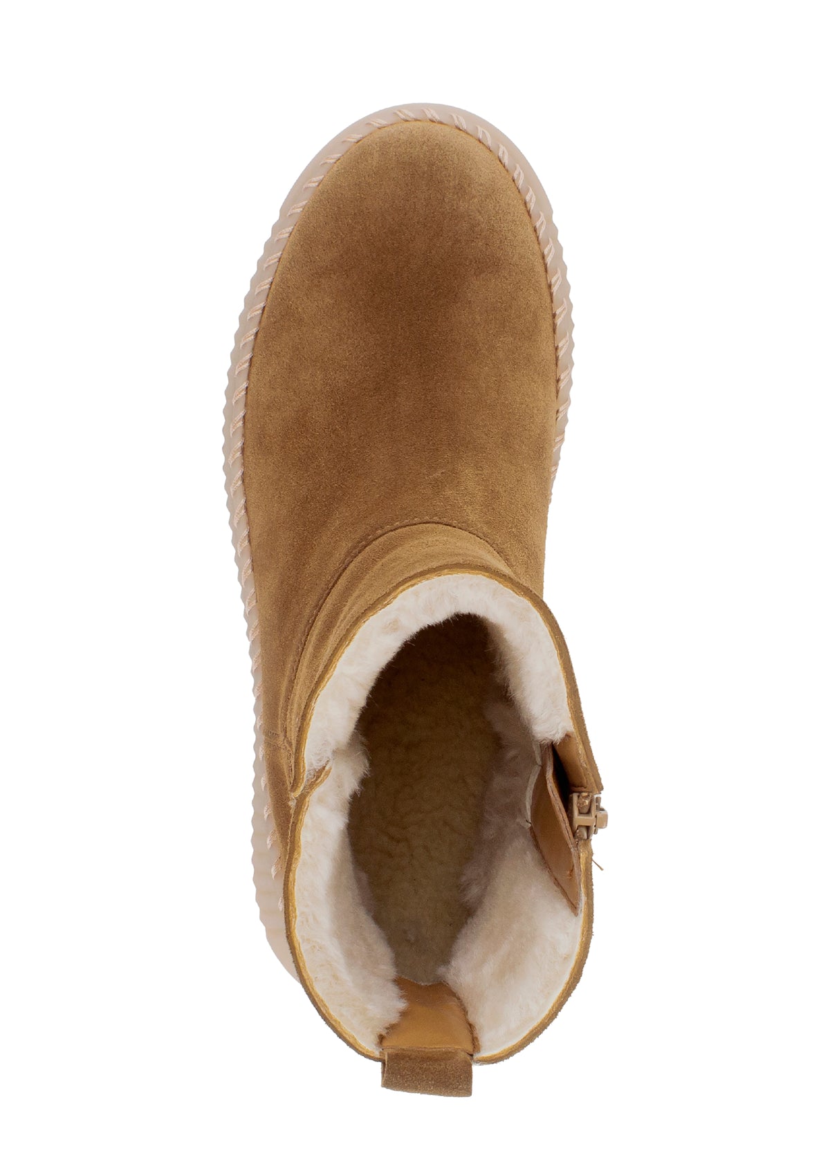Winter ankle boots with fur lining - light brown suede leather