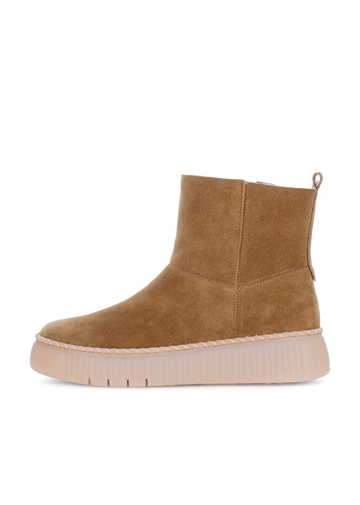 Winter ankle boots with fur lining - light brown suede leather