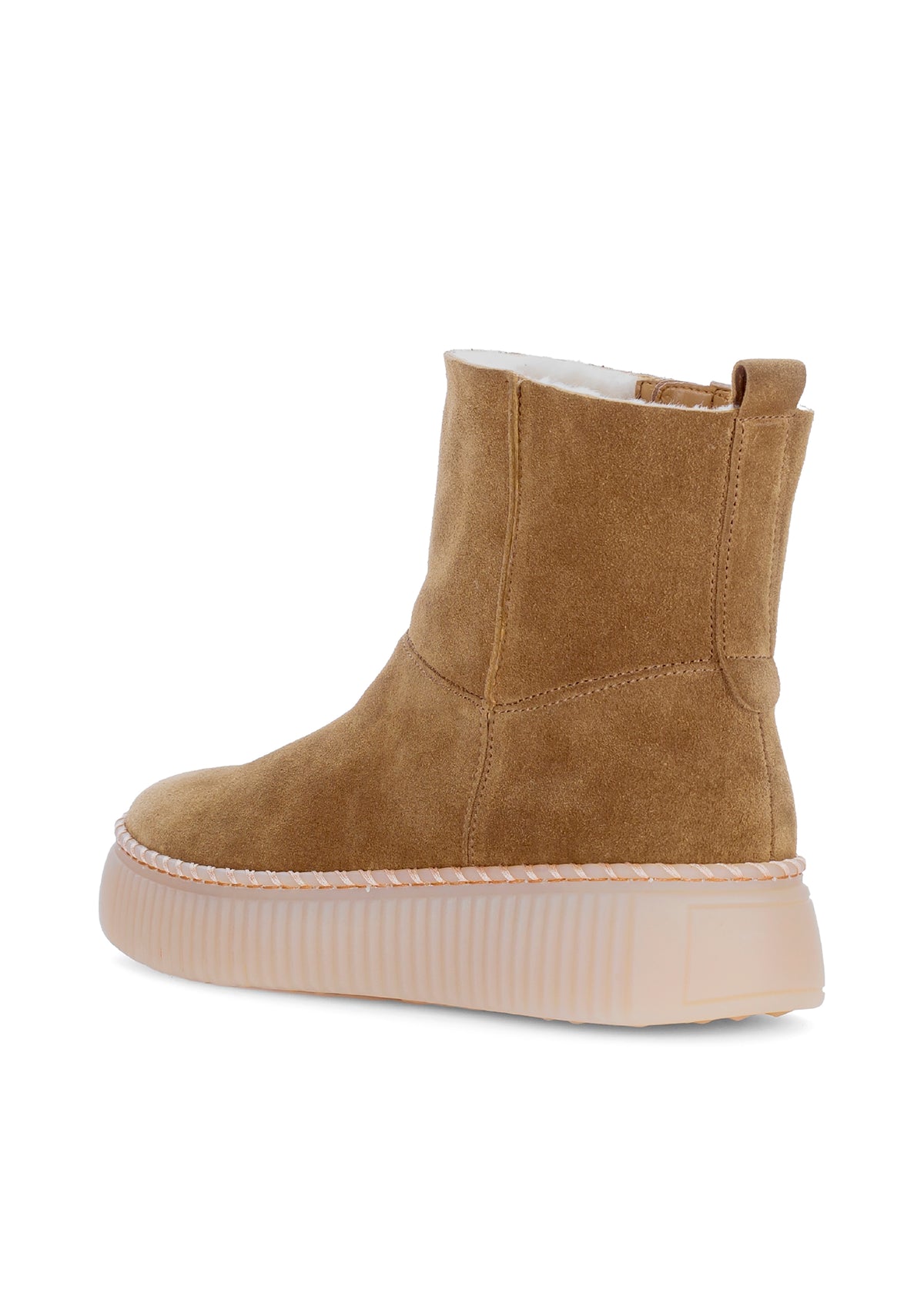 Winter ankle boots with fur lining - light brown suede leather