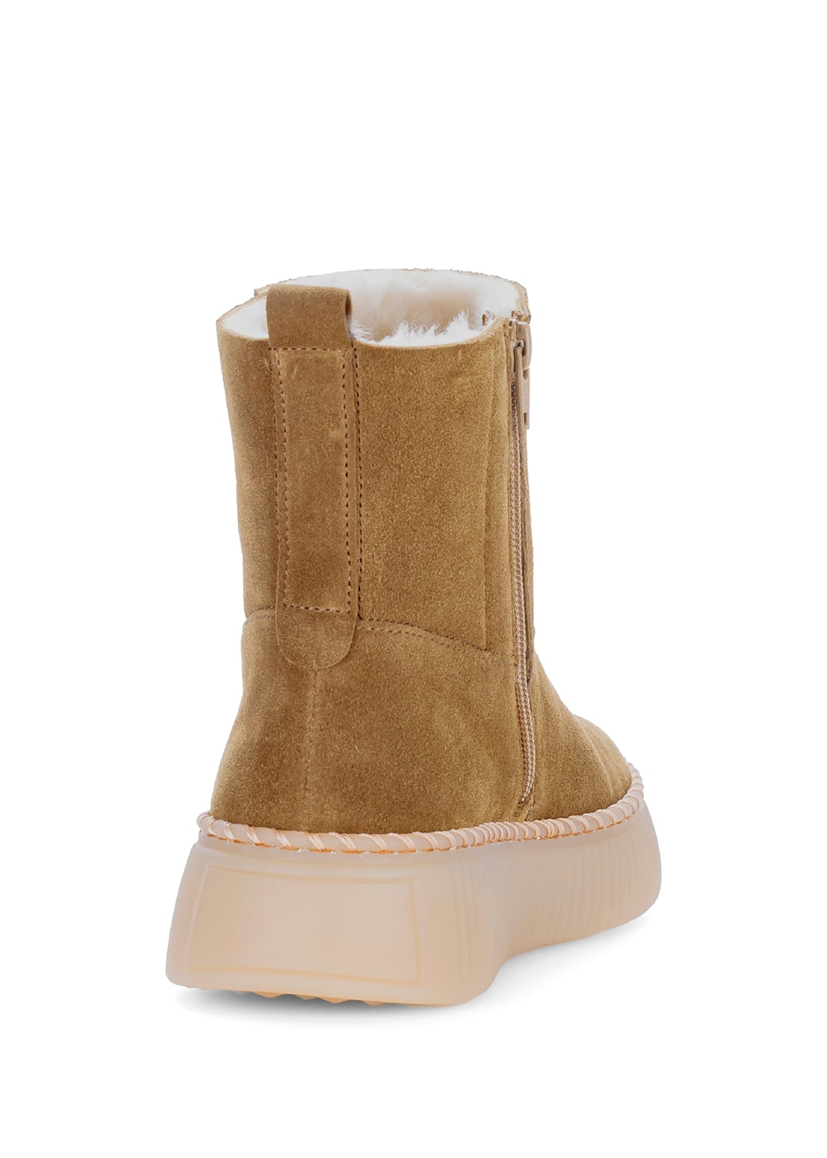Winter ankle boots with fur lining - light brown suede leather