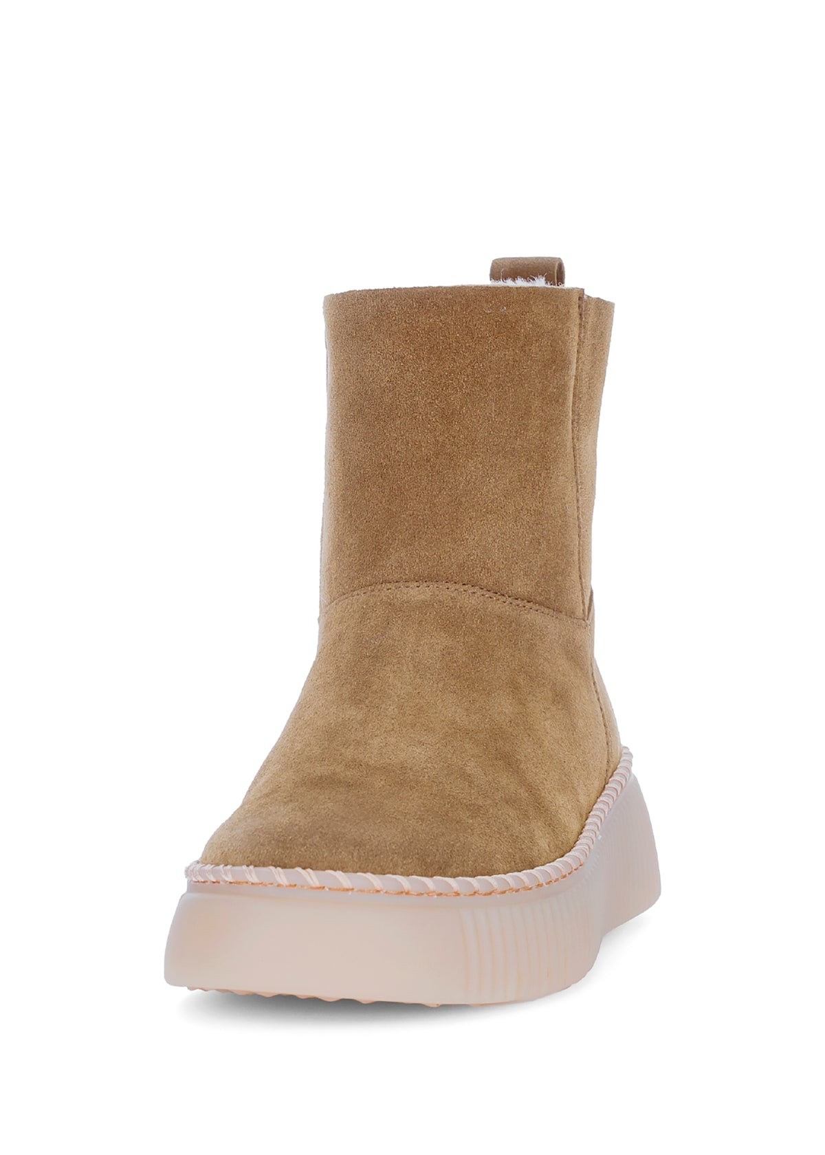 Winter ankle boots with fur lining - light brown suede leather
