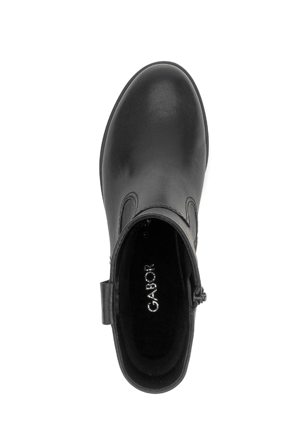 Lace-free ankle boots with a wedge heel - black leather