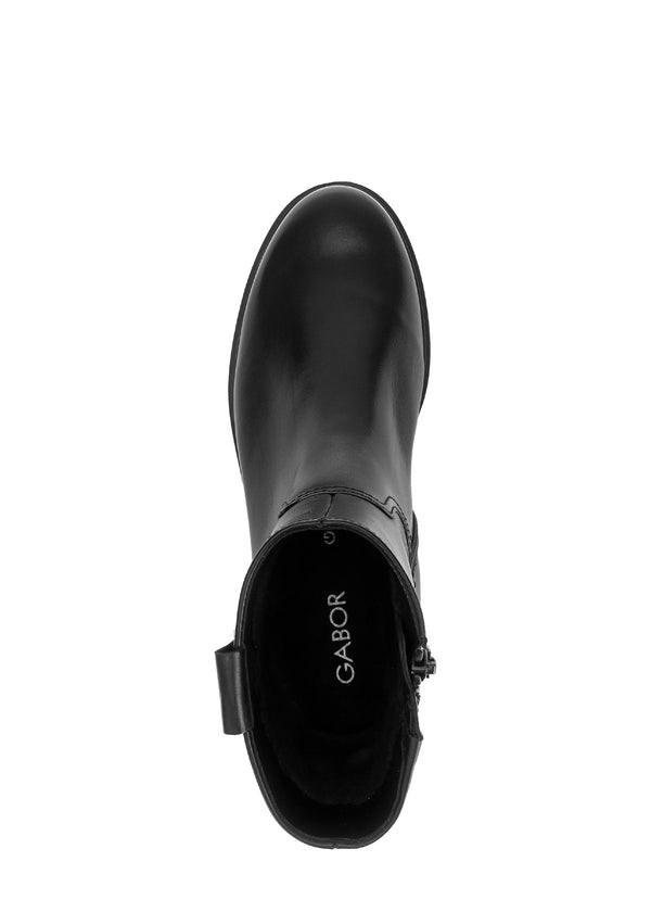 Lace-free ankle boots with a low heel - black leather