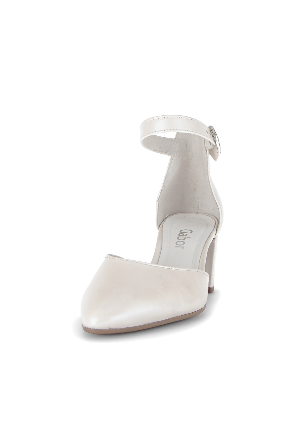 Sandaletter med klack - pärlvitt läder