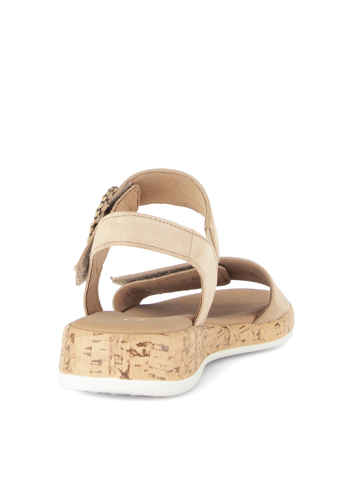 Sandaletter med låg kilklack - beige läder, kardborreband, dekorativ spänne