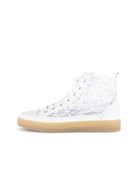 Varrelliset pitsitennarit - valkoinen nahka ja pitsikangas