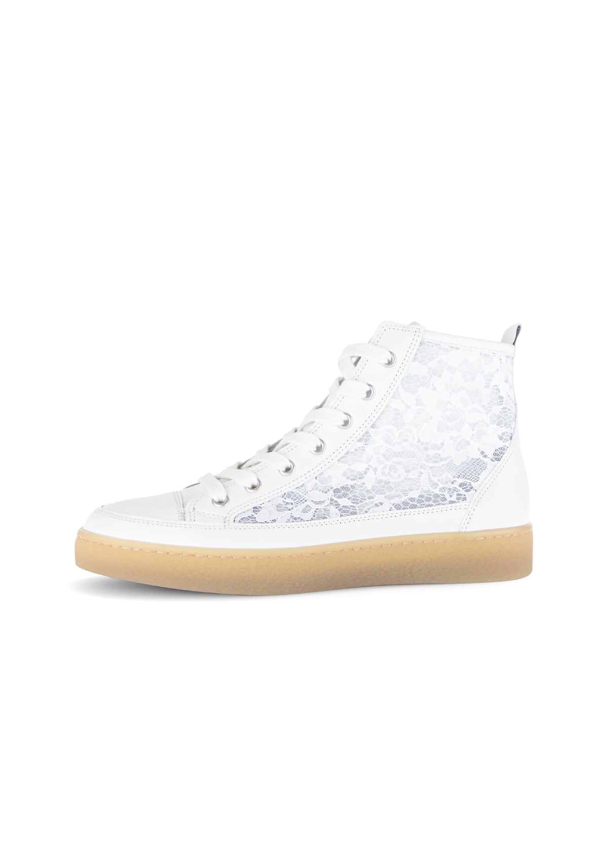 Varrelliset pitsitennarit - valkoinen nahka ja pitsikangas