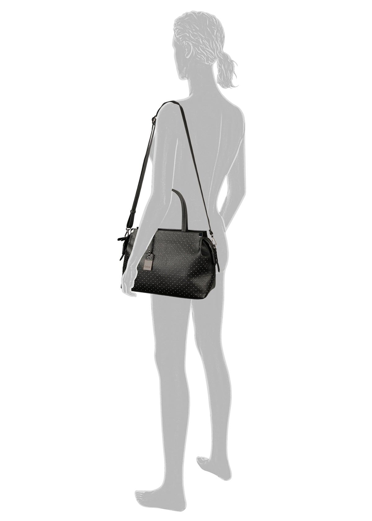 Naisten olkalaukku - Gela, musta, pieniä metalliniittejä